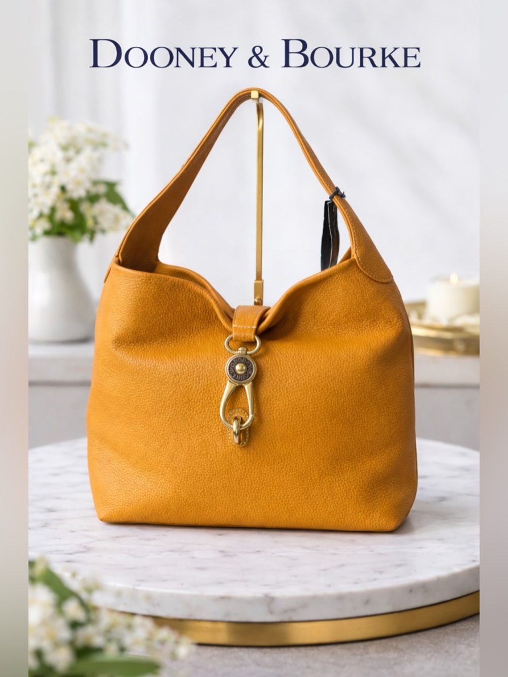 Dooney & Bourke Sorrento Logo Lock Sac Mustard Pebbled Leather NWT